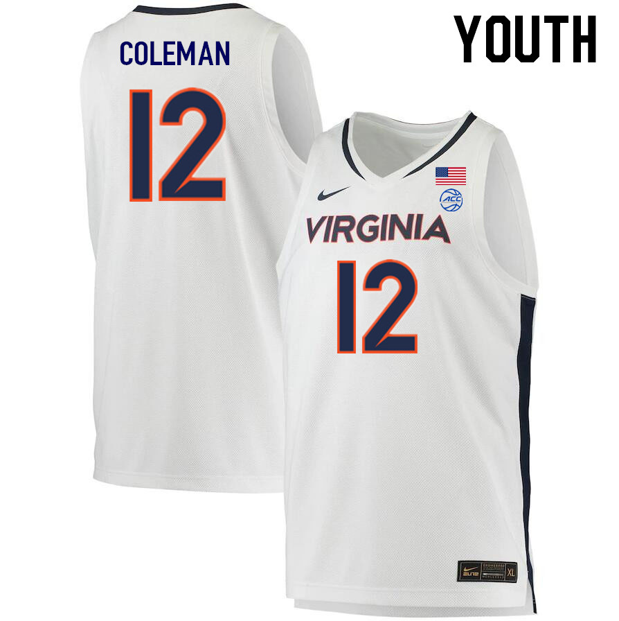 Youth #12 Chase Coleman Virginia Cavaliers College 2022-23 Stitched Basketball Jerseys Sale-White